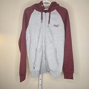 Superdry Men's L Baseball Full Zip Hoodie Athletic Gray Merl Rhubarb